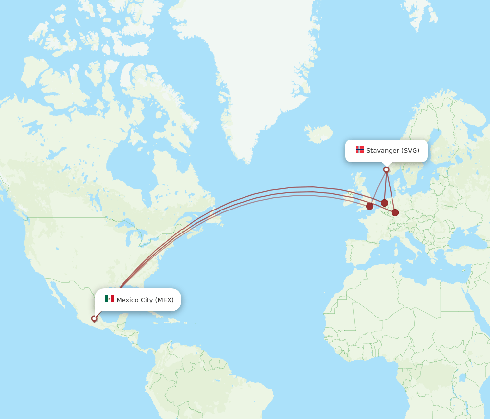 MEX to SVG flights and routes map