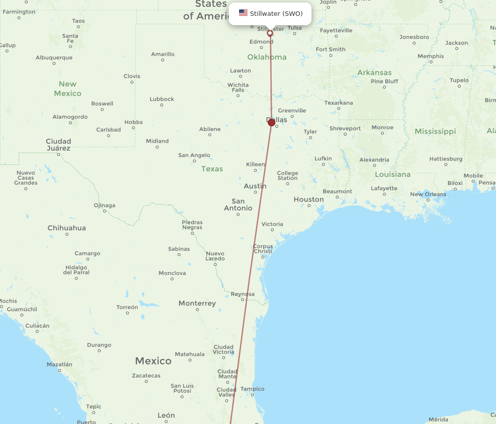 MEX to SWO flights and routes map