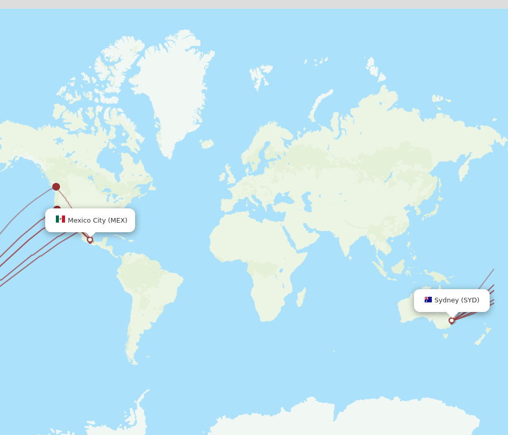 MEX to SYD flights and routes map