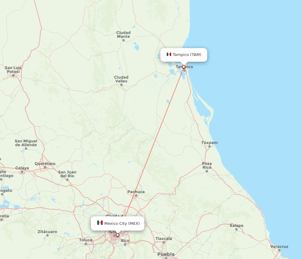 MEX to TAM flights and routes map