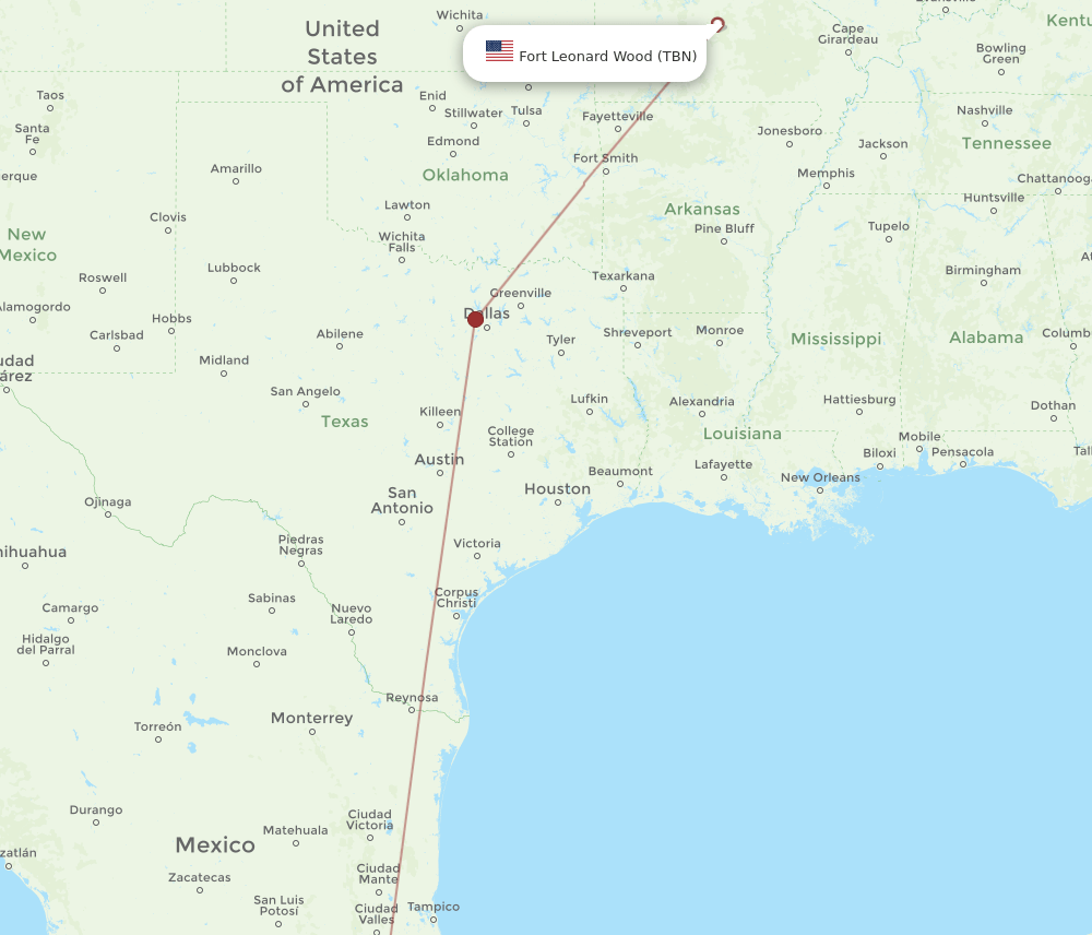 MEX-TBN flight routes