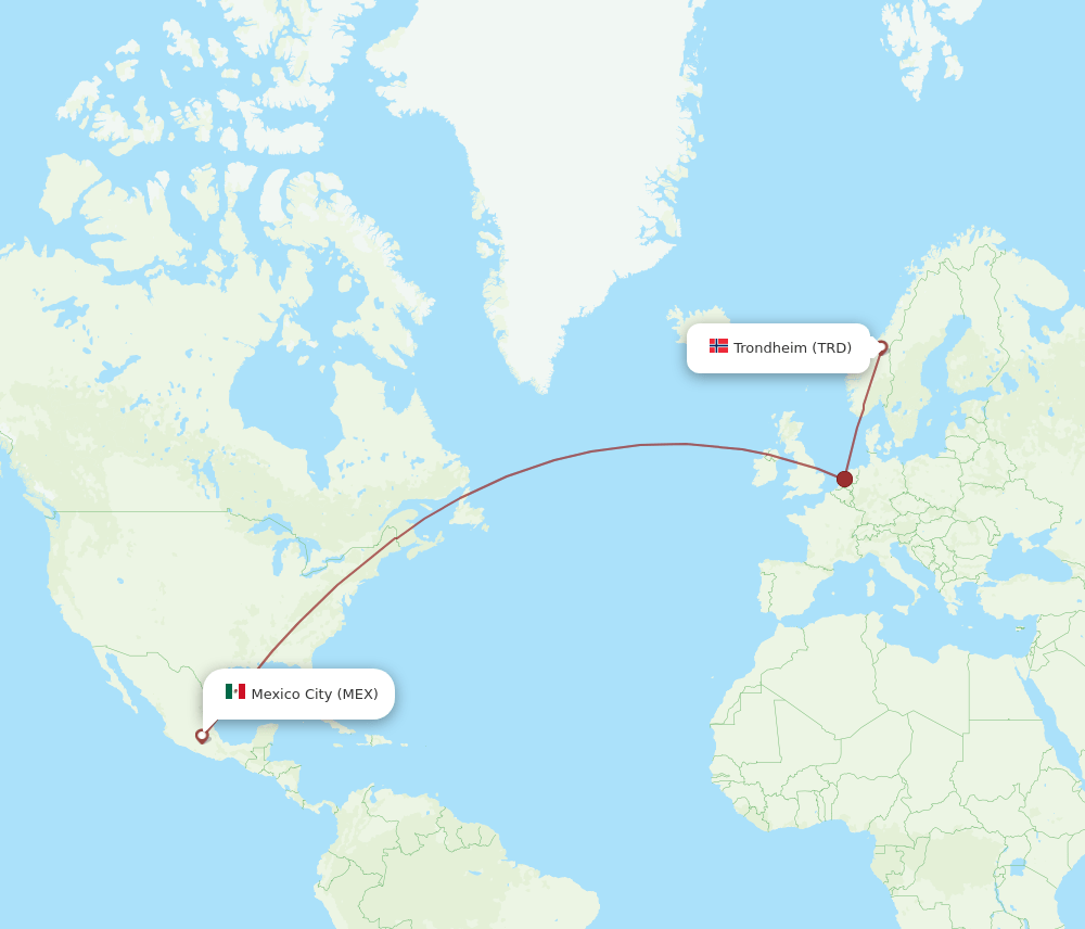 MEX to TRD flights and routes map