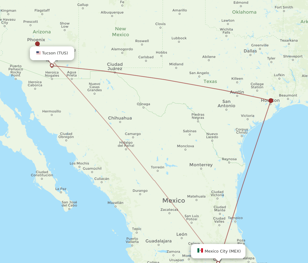 MEX-TUS flight routes