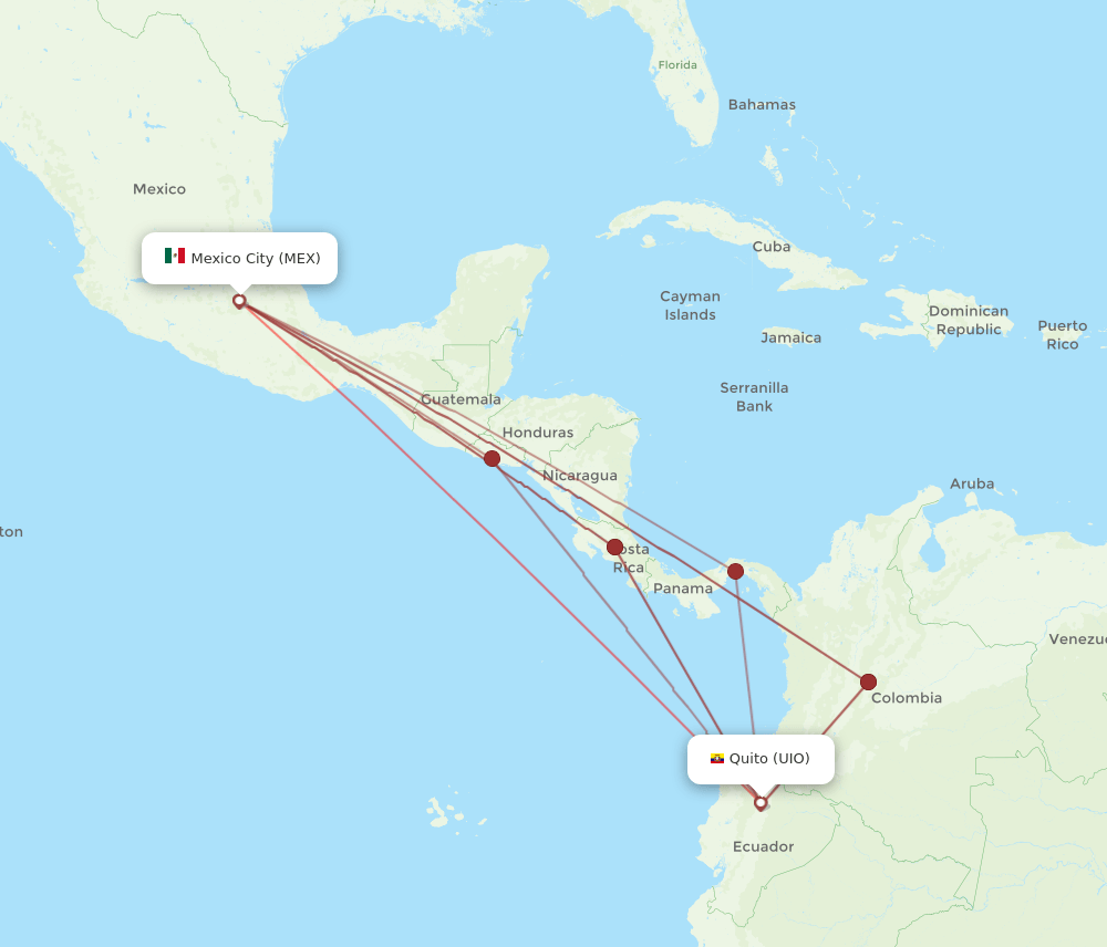 MEX to UIO flights and routes map