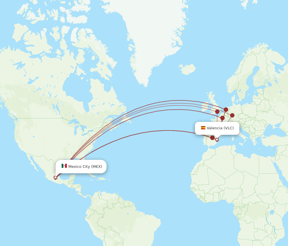 MEX to VLC flights and routes map