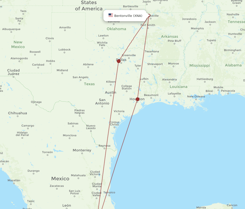 MEX-XNA flight routes