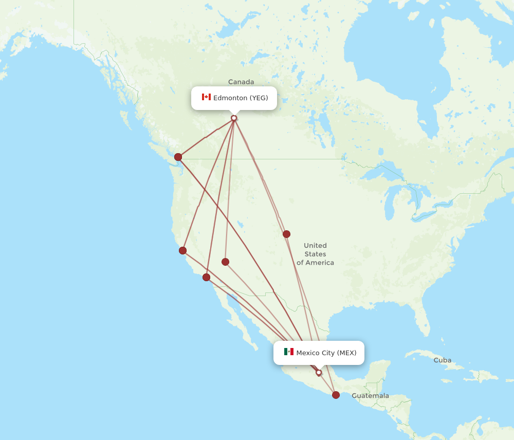 MEX to YEG flights and routes map