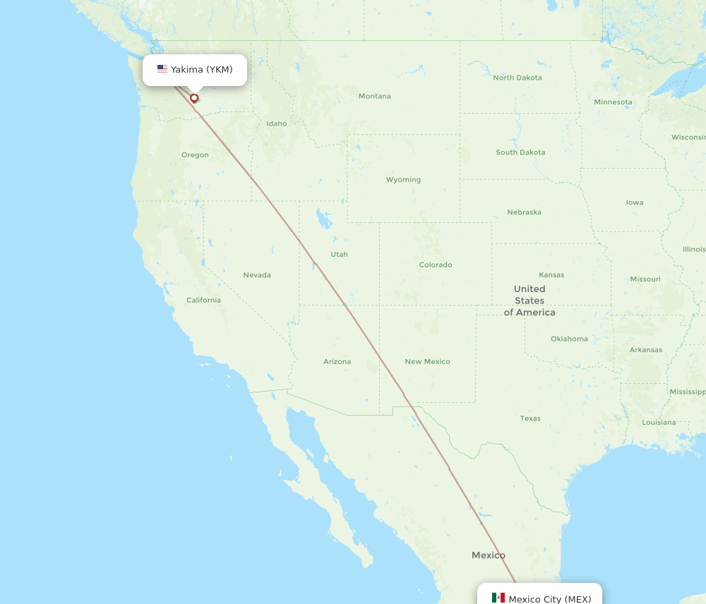 Yakima - Mexico City route map and flight paths