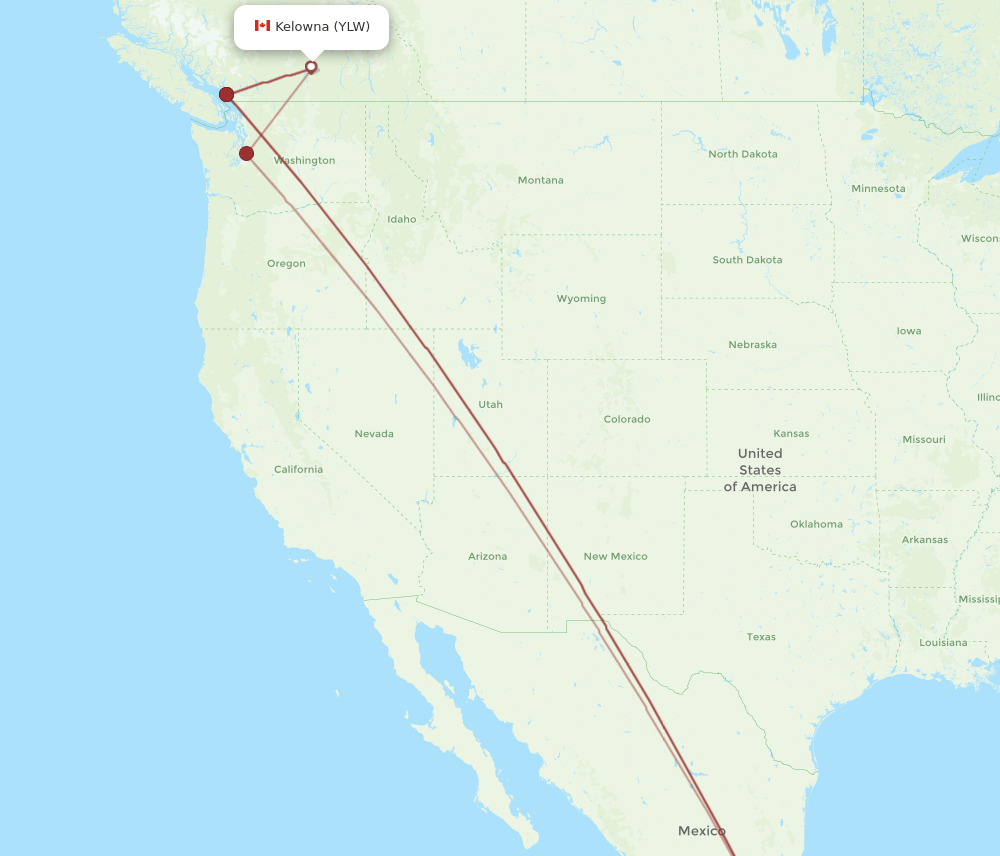 MEX-YLW flight routes