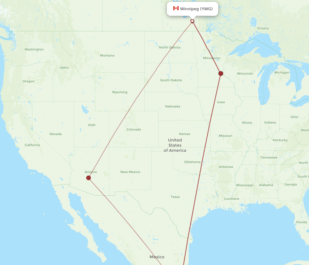 MEX to YWG flights and routes map
