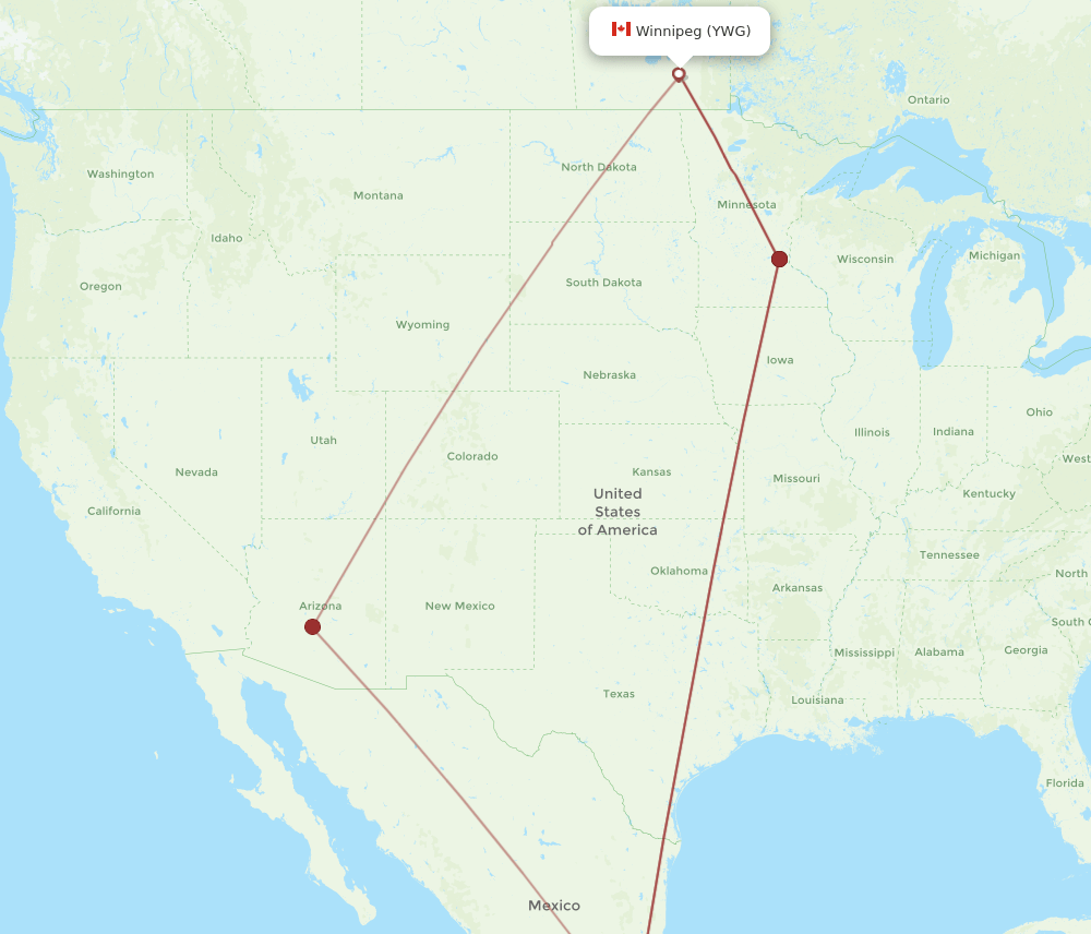 MEX-YWG flight routes