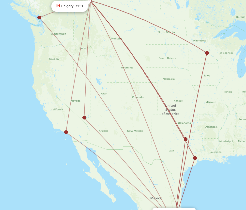 MEX to YYC flights and routes map
