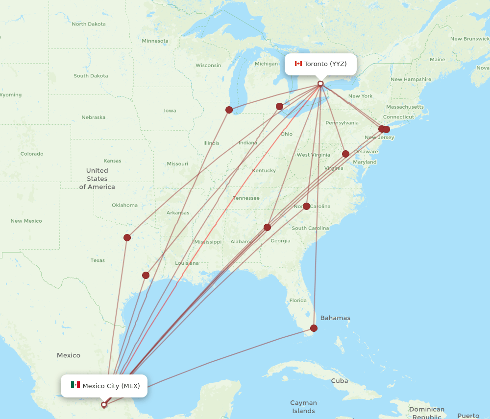MEX-YYZ flight routes
