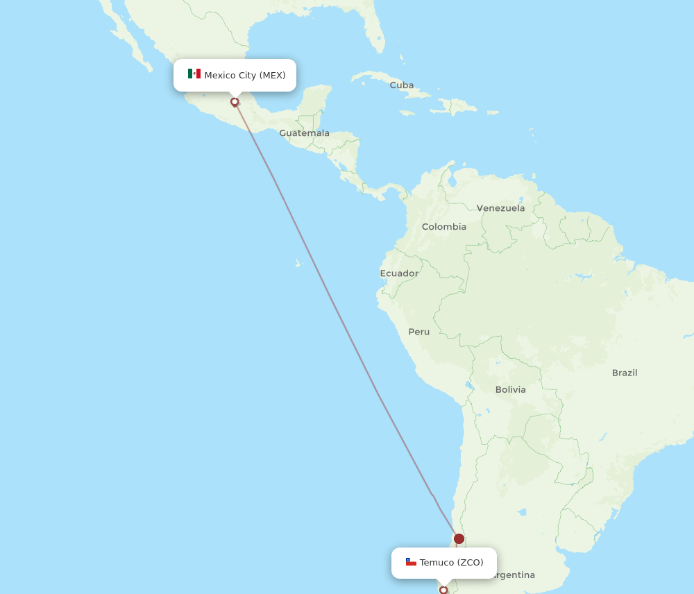 MEX-ZCO flight routes