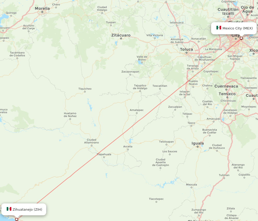 MEX to ZIH flights and routes map