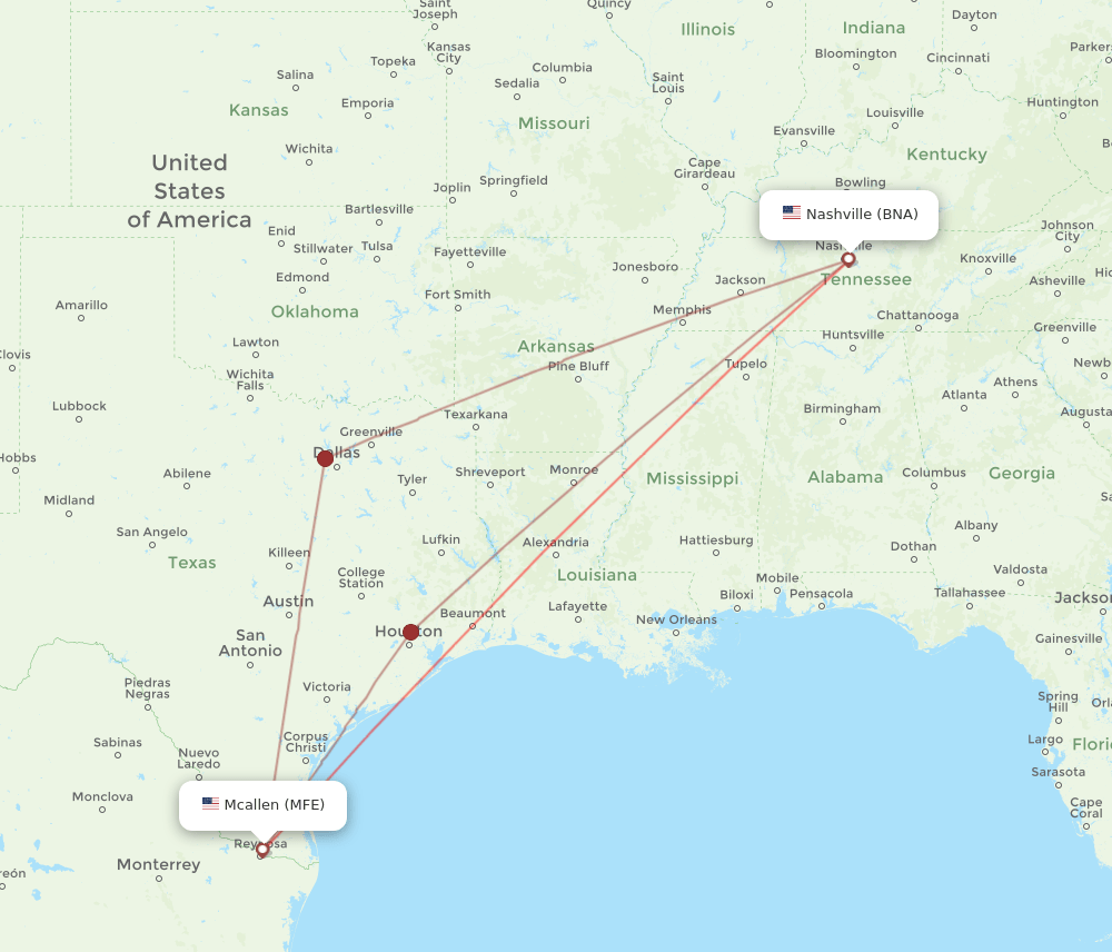 MFE-BNA flight routes