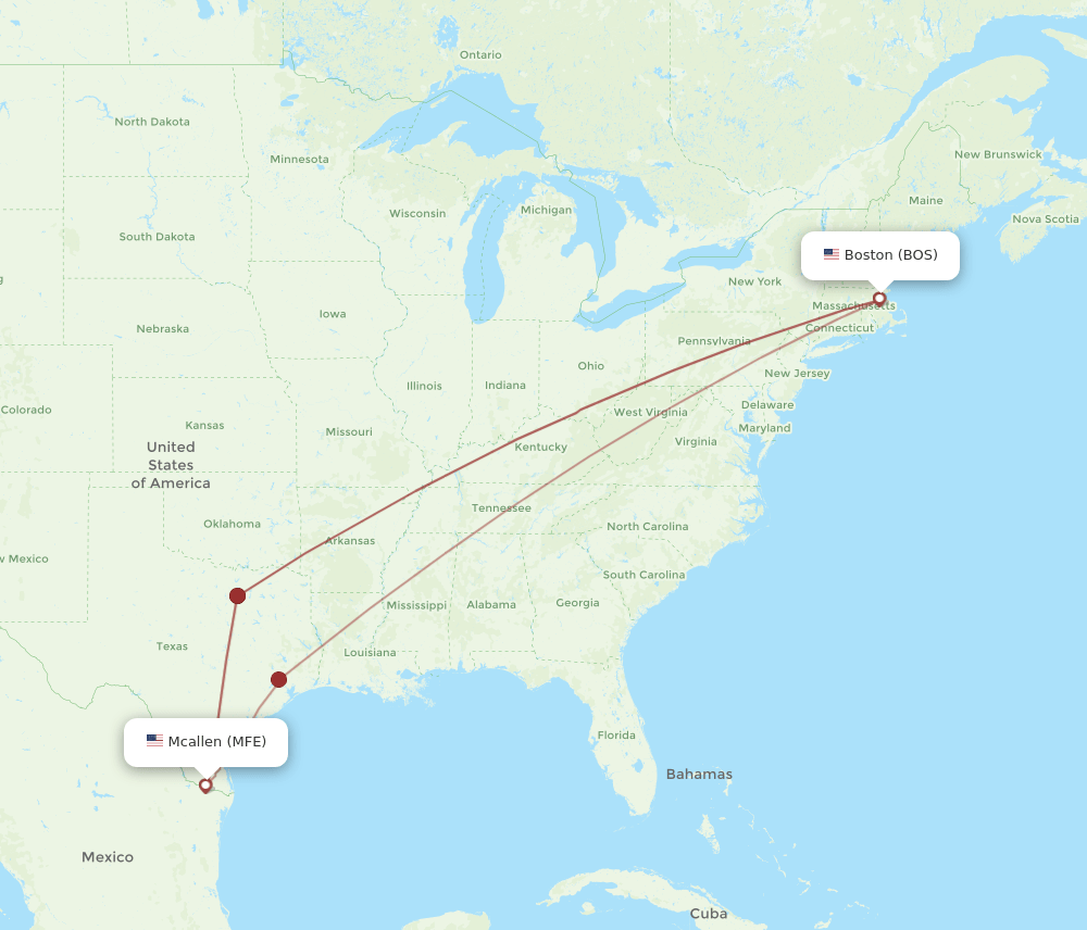 MFE to BOS flights and routes map