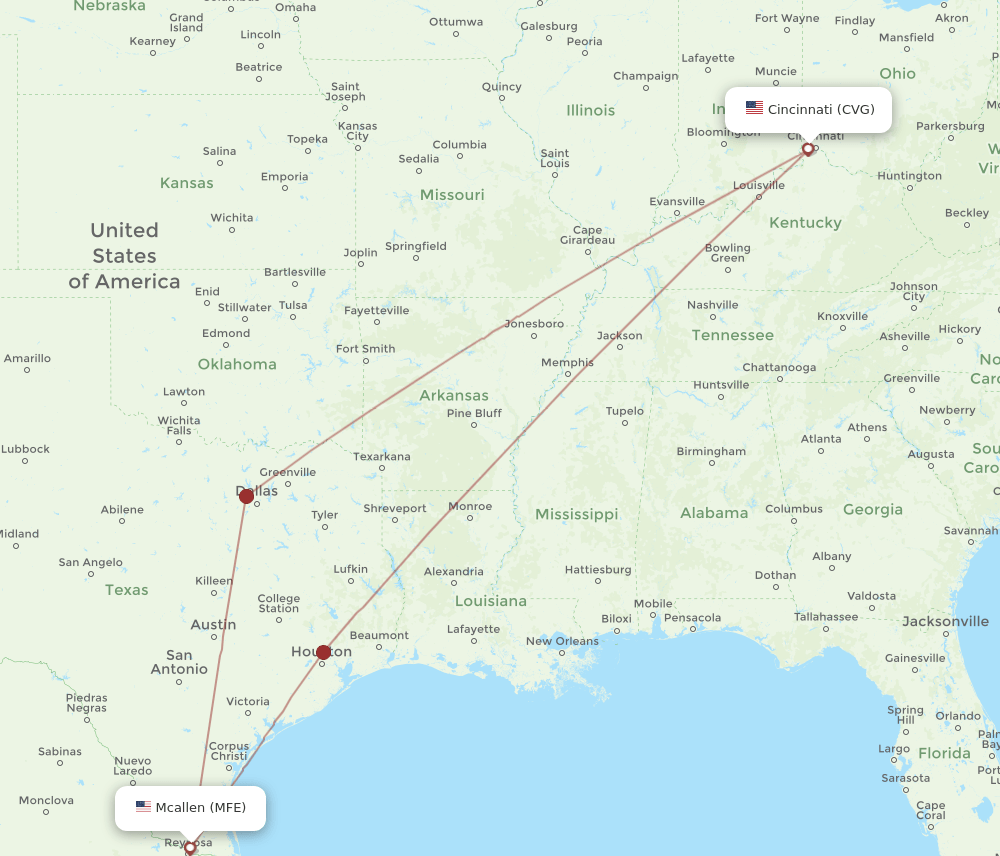 MFE-CVG flight routes