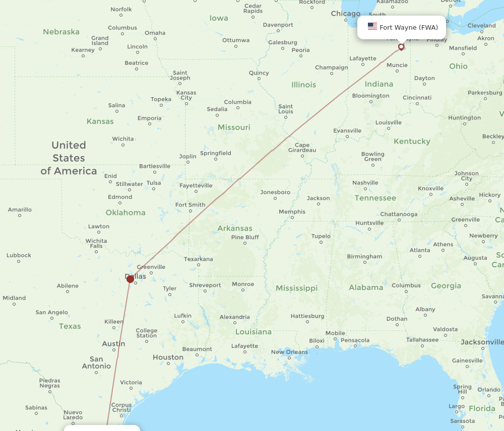 MFE-FWA flight routes