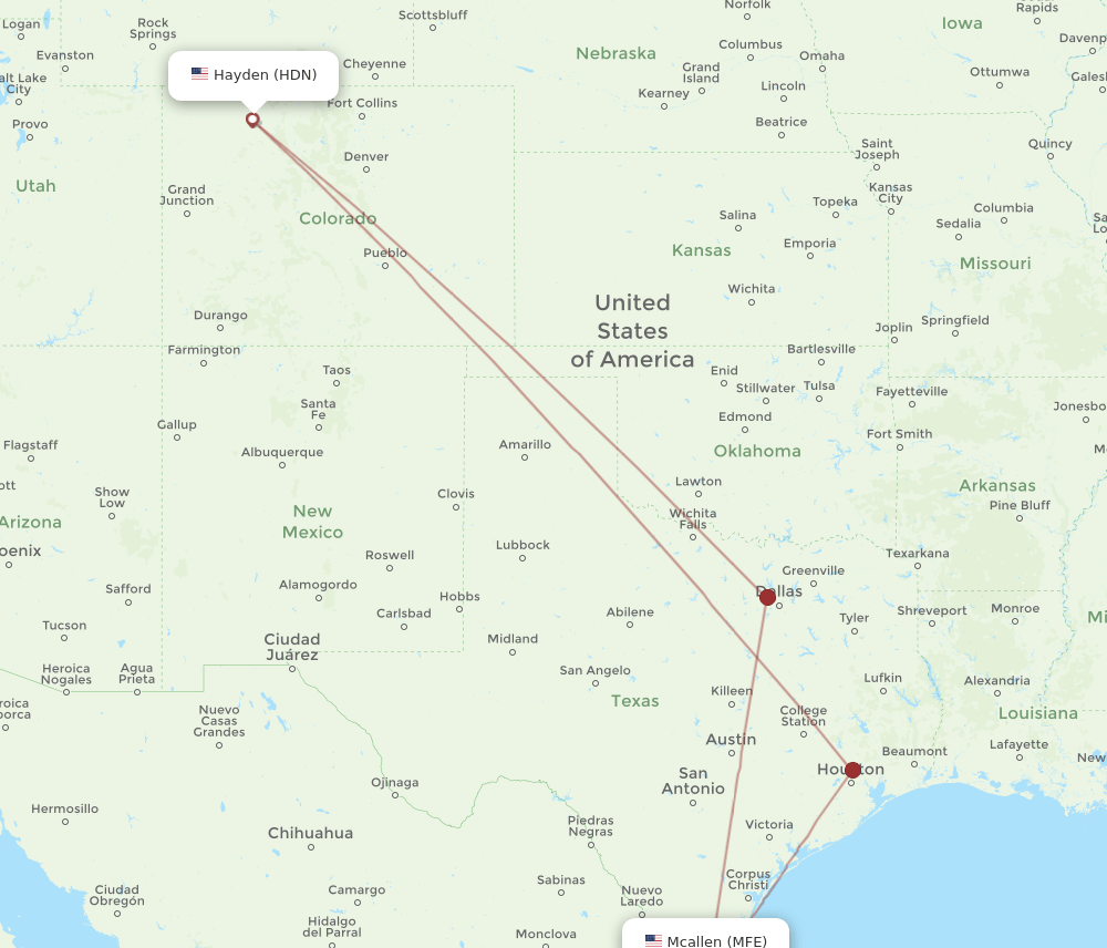 MFE to HDN flights and routes map