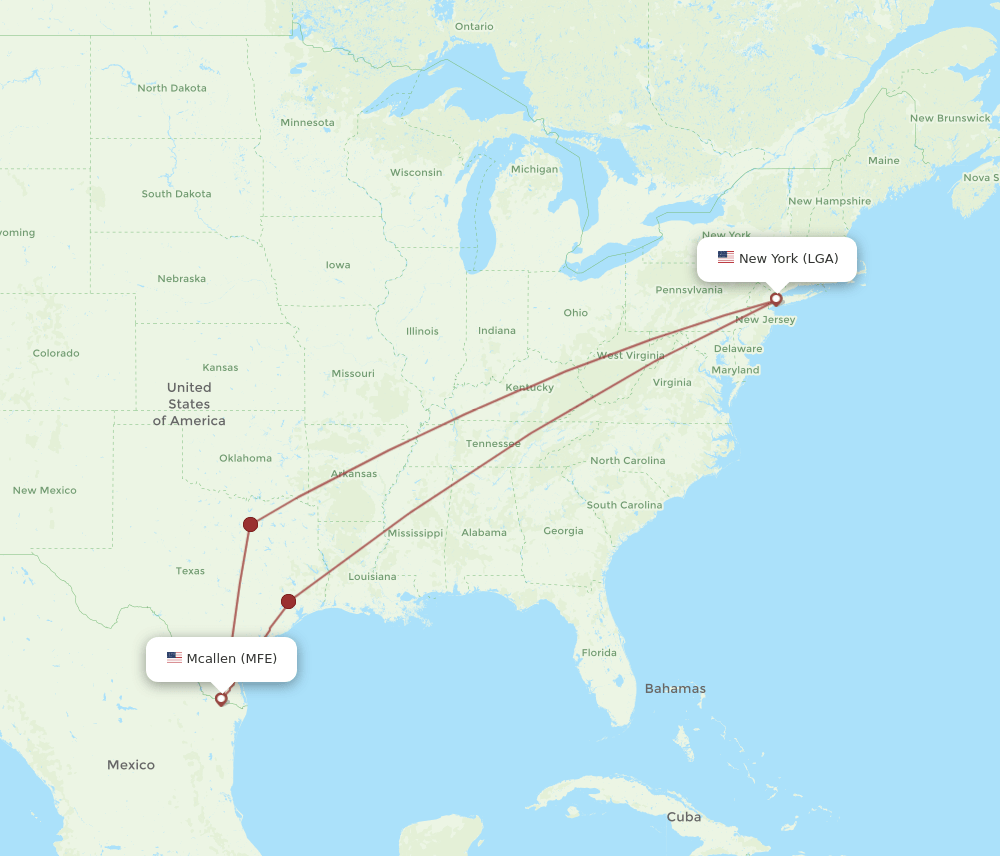 MFE-LGA flight routes