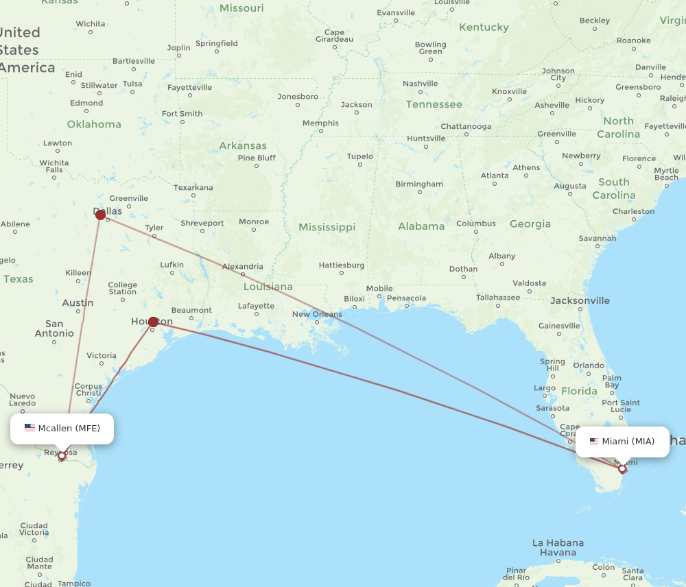 MFE-MIA flight routes