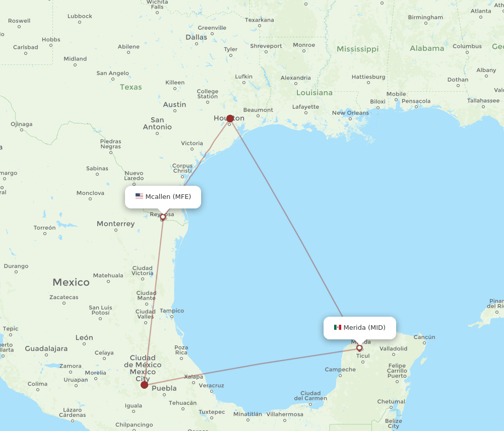 MFE to MID flights and routes map
