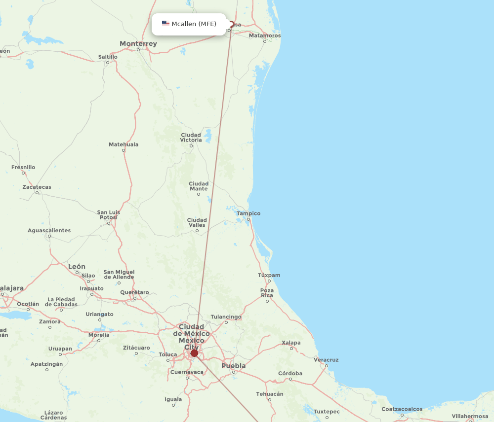 MFE to OAX flights and routes map