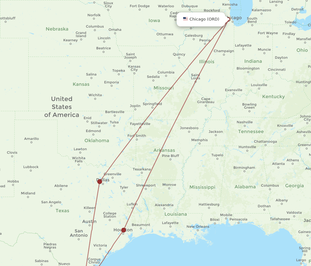MFE-ORD flight routes