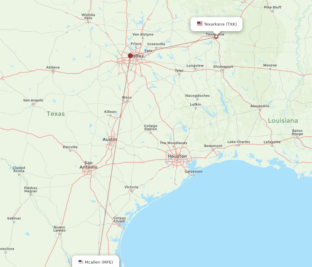 MFE-TXK flight routes