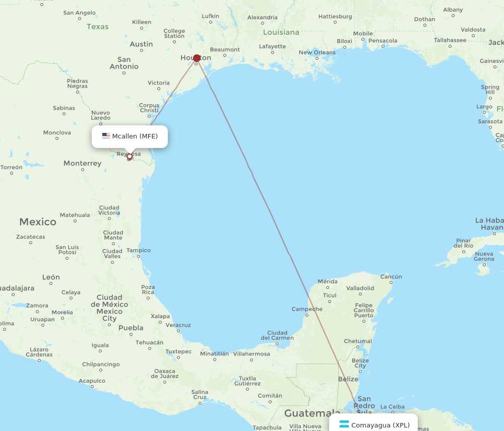 MFE to XPL flights and routes map