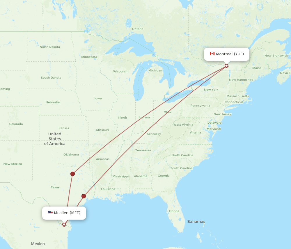 MFE-YUL flight routes
