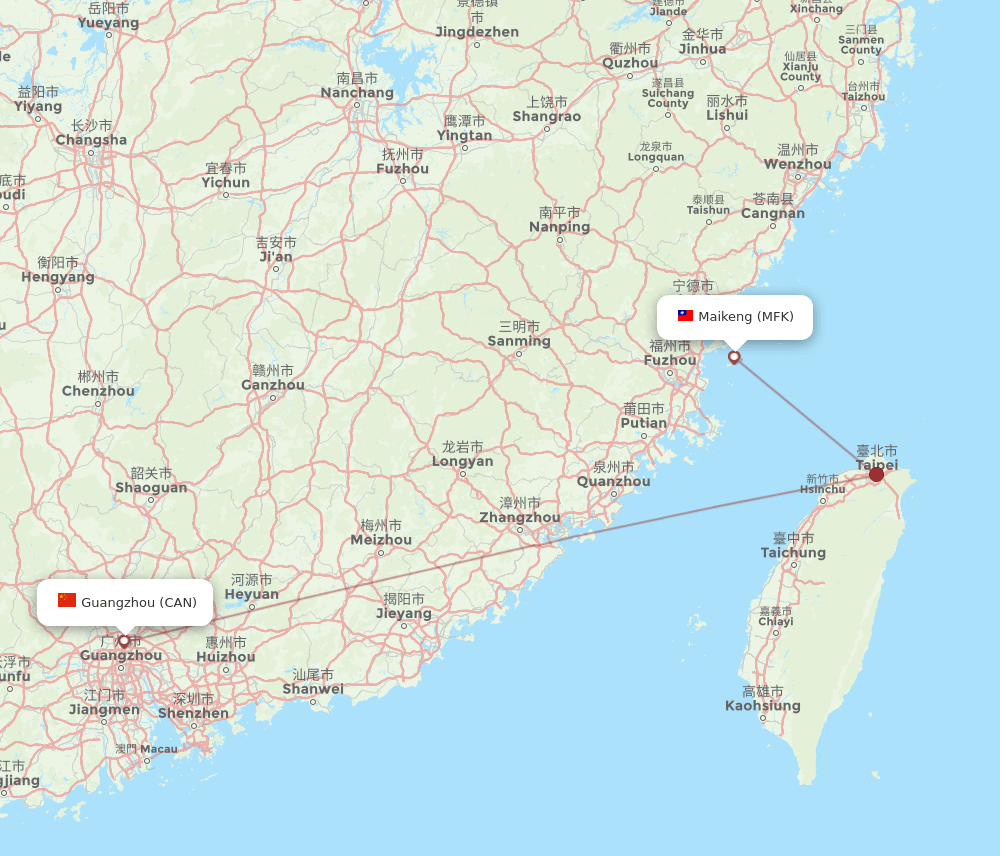 MFK to CAN flights and routes map