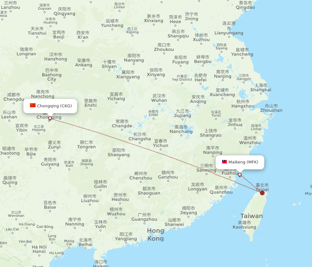 MFK to CKG flights and routes map