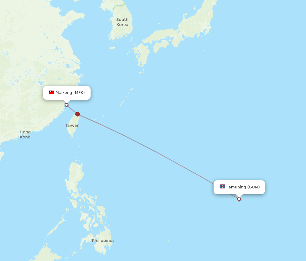 GUM to MFK flights and routes map