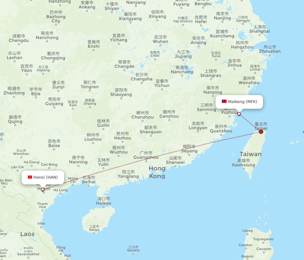 Matsu - Hanoi route map and flight paths