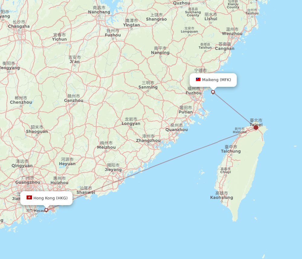MFK-HKG flight routes