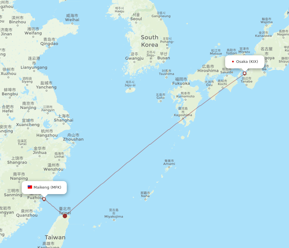 Osaka - Matsu route map and flight paths