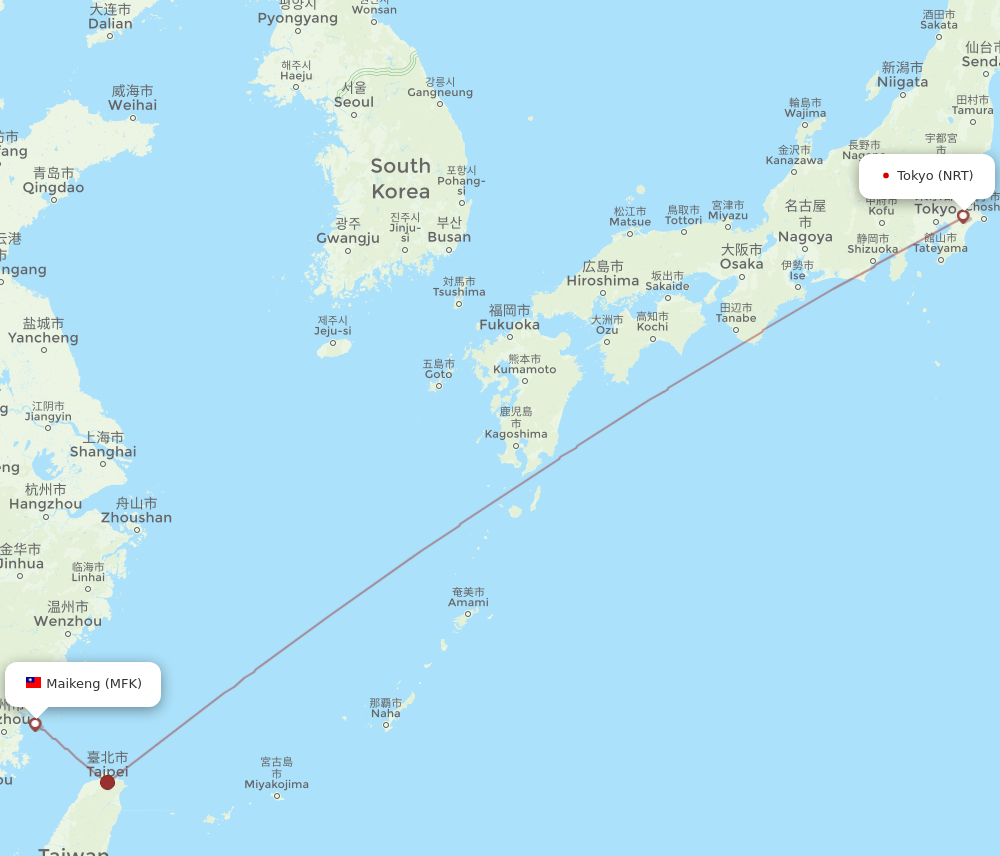 NRT to MFK flights and routes map