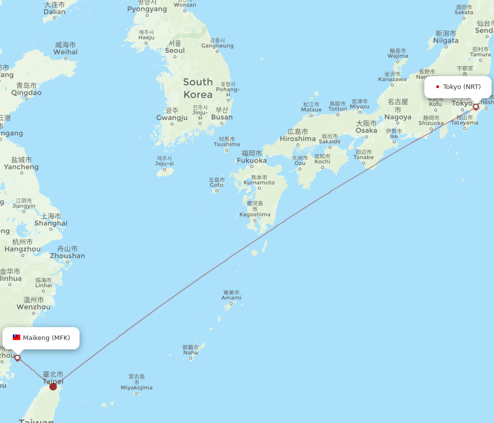 Tokyo - Matsu route map and flight paths