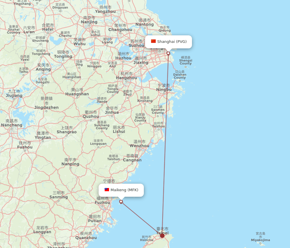 MFK-PVG flight routes