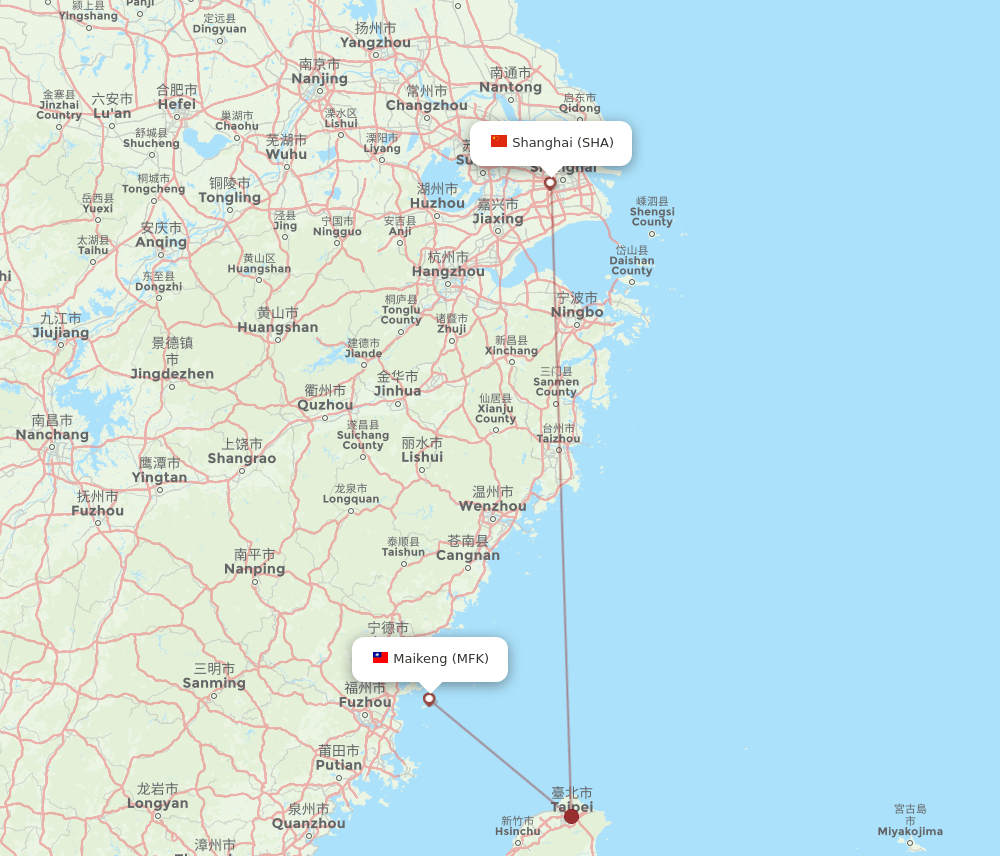 Shanghai - Matsu route map and flight paths
