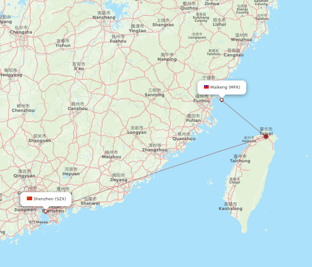 Shenzhen - Matsu route map and flight paths