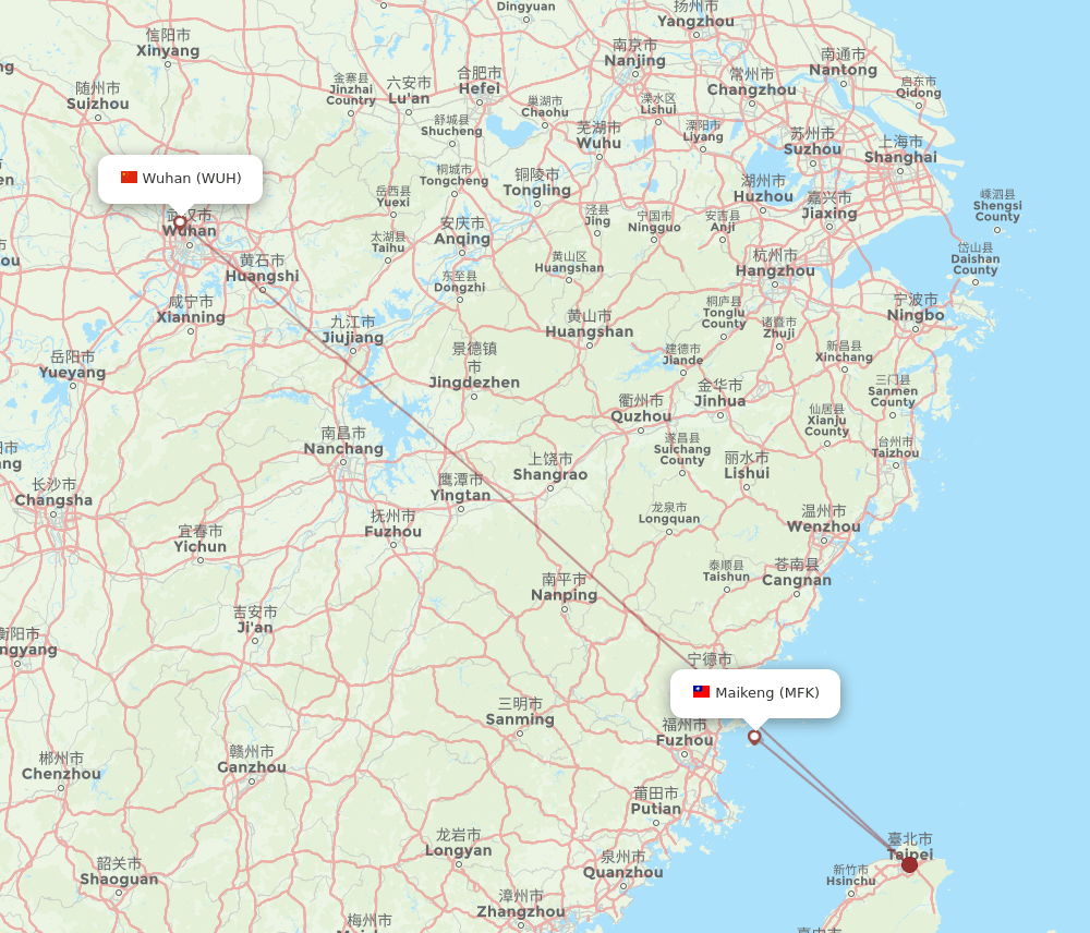 MFK to WUH flights and routes map