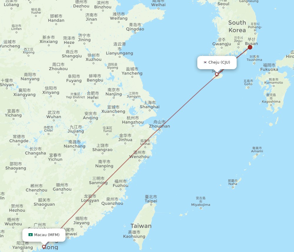 MFM to CJU flights and routes map