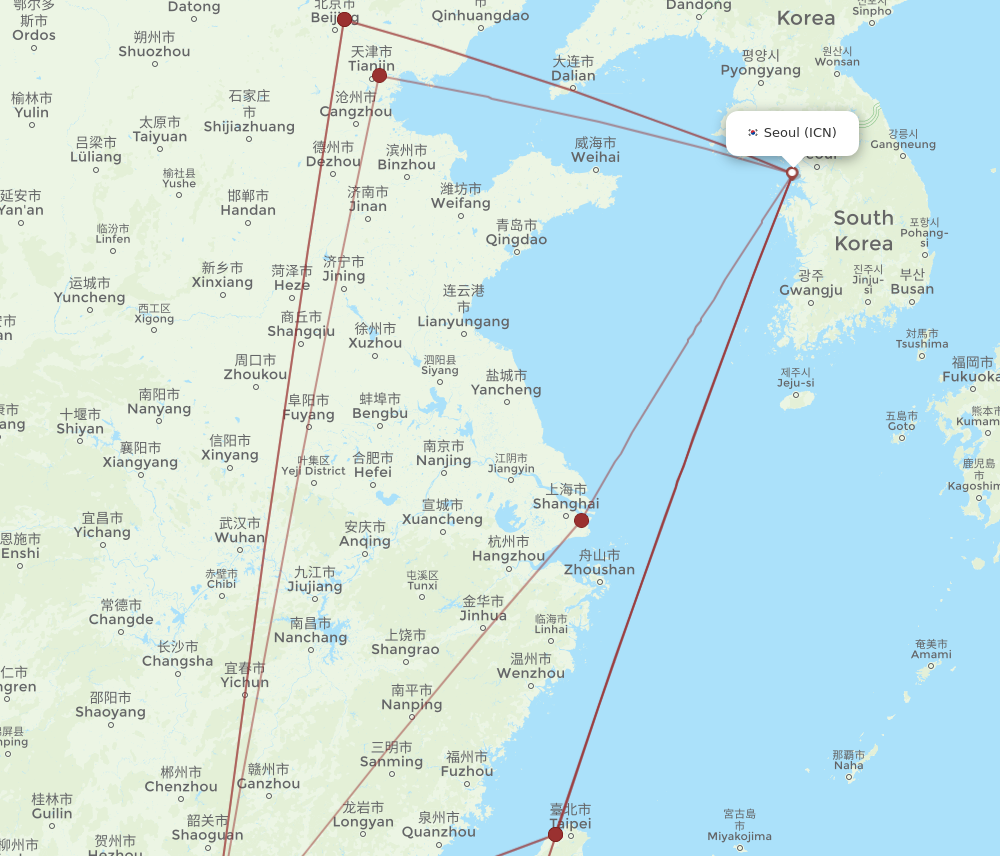MFM to ICN flights and routes map
