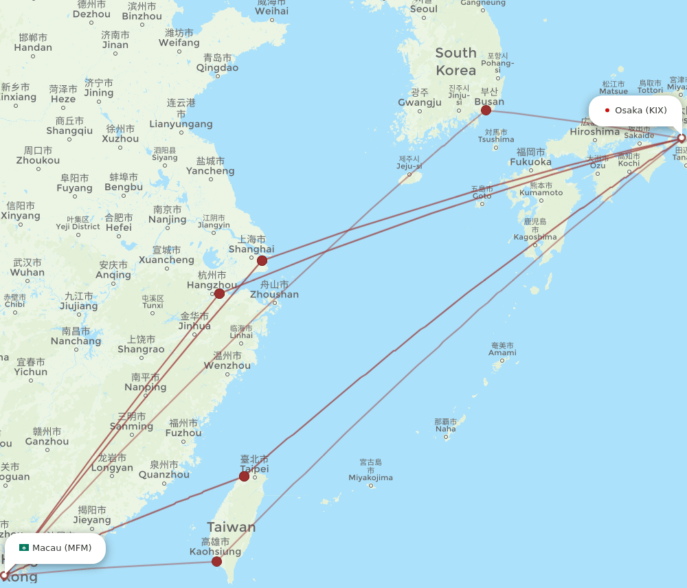 MFM to KIX flights and routes map