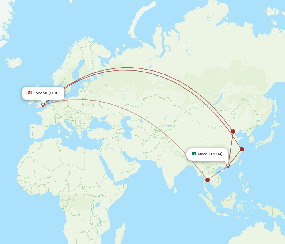 MFM to LHR flights and routes map