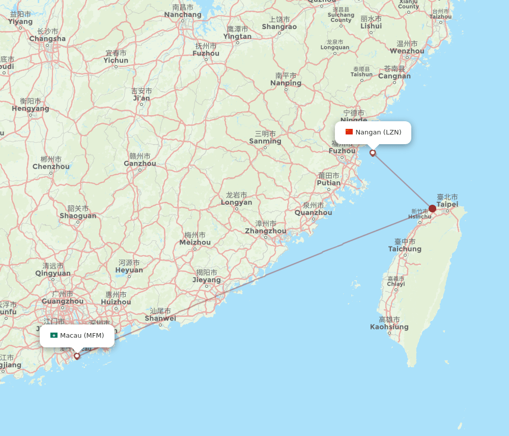 Nangan - Macau route map and flight paths