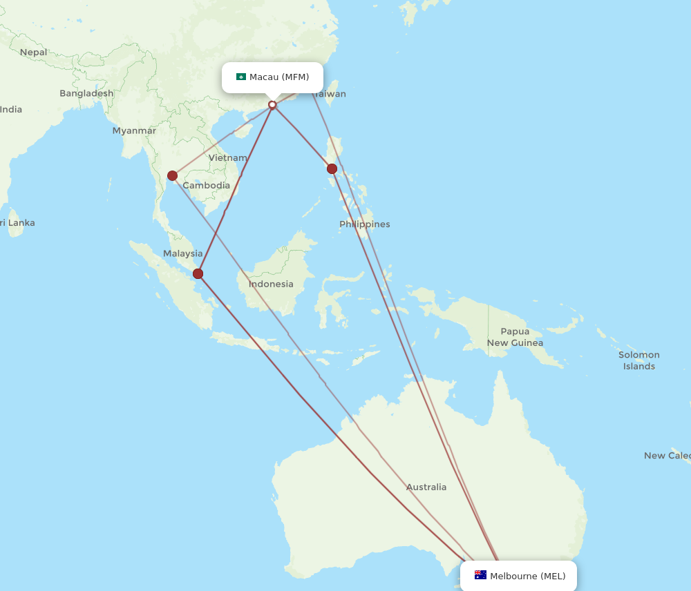MFM to MEL flights and routes map